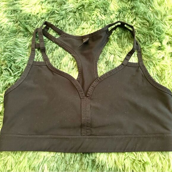 Black Racerback Sports Bra with Front Closure - Picture 1 of 2